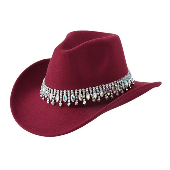 Maroon Red Cowboy Hat Rhinestone Band Western Rodeo Country Music Festival Party - Picture 1 of 3